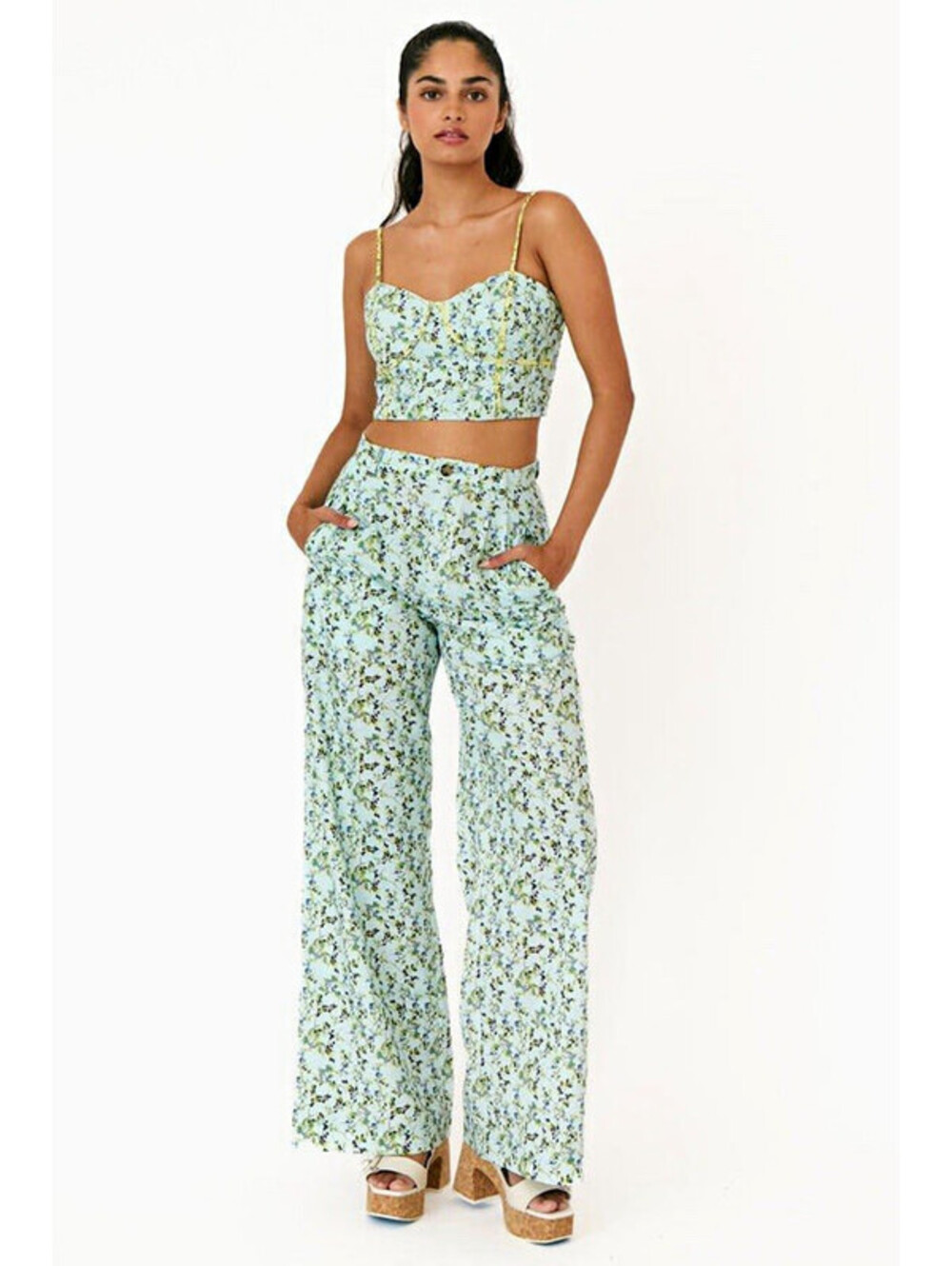 Rachel Antonoff Rose Wide Leg Pants in Blueberries for Sal Linen/Cotton 10